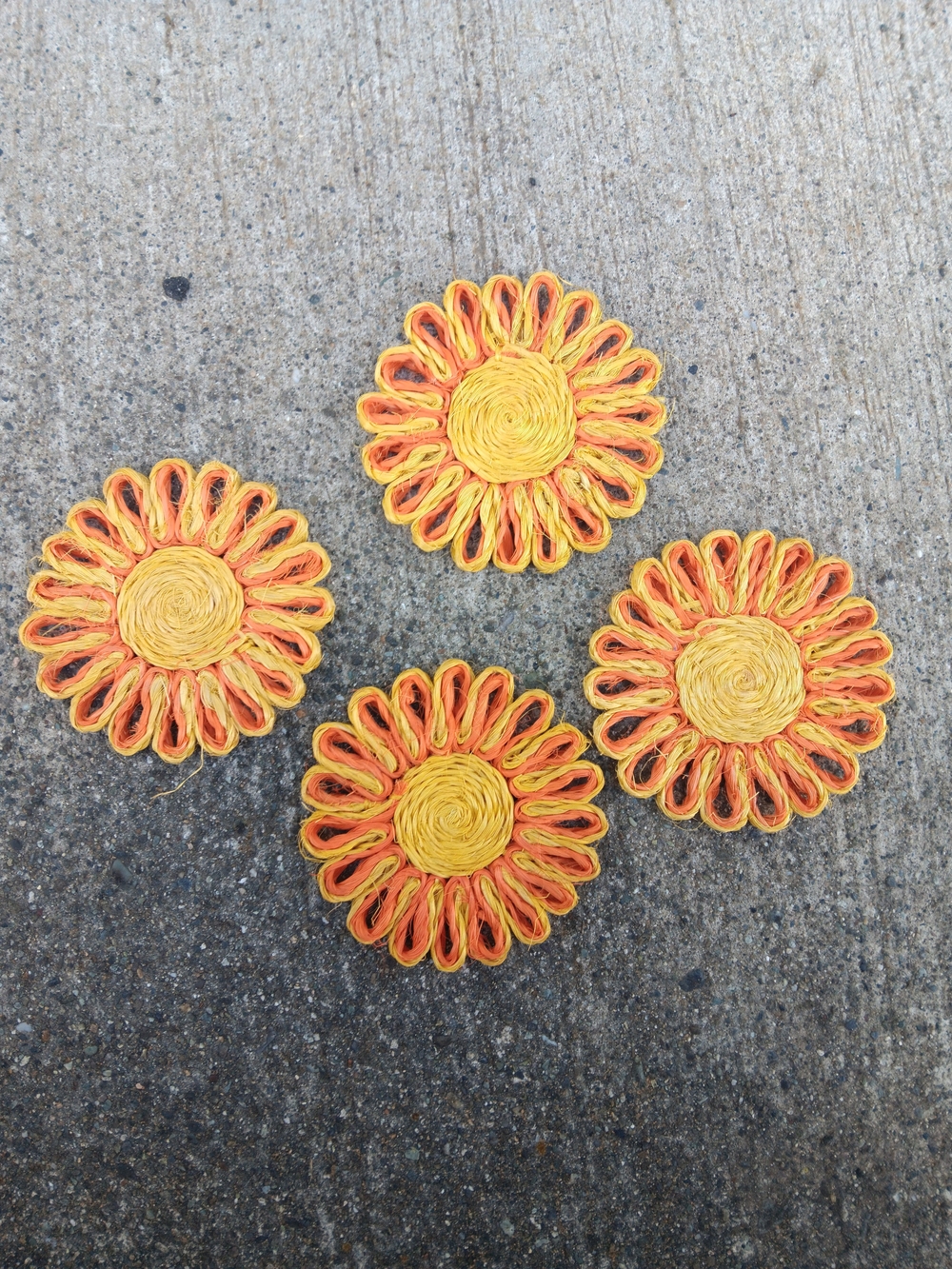 Vintage 1960s Philippine Wicker Raffia Flower Coasters Set of 4 Hallie St Mary